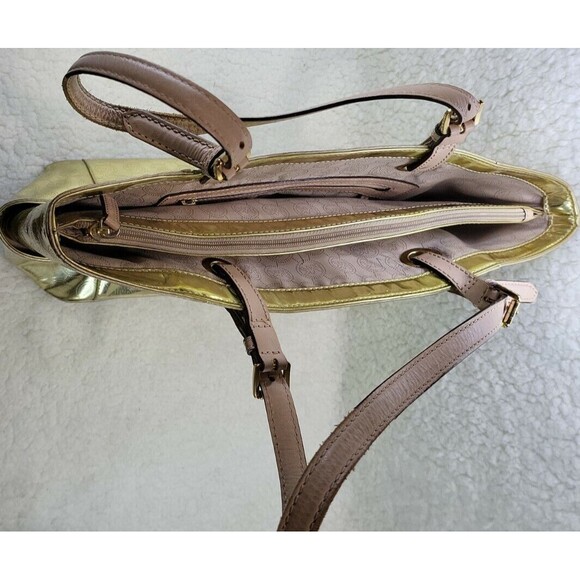 MICHAEL MICHAEL KORS GOLD EMBOSSED DESIGNER MIRROR AS IS TOTE1254795 - Picture 5 of 12